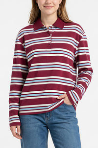 Willluxe® Retro Striped Long Sleeve Polo Shirt