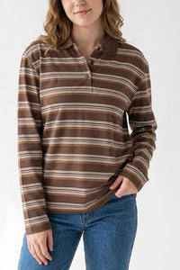 Willluxe® Retro Striped Long Sleeve Polo Shirt