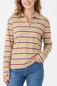 Willluxe® Retro Striped Long Sleeve Polo Shirt