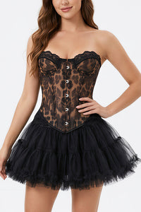 Willluxe® Vintage Leopard Print Mesh Boned Corset Top
