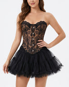 Willluxe® Vintage Leopard Print Mesh Boned Corset Top