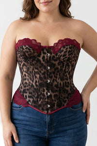 Willluxe® Vintage Leopard Print Mesh Boned Corset Top