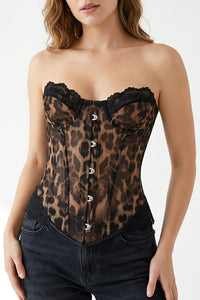 Willluxe® Vintage Leopard Print Mesh Boned Corset Top