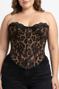 Willluxe® Vintage Leopard Print Mesh Boned Corset Top