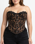 Willluxe® Vintage Leopard Print Mesh Boned Corset Top