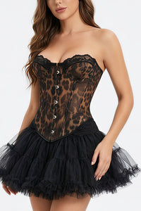 Willluxe® Vintage Leopard Print Mesh Boned Corset Top