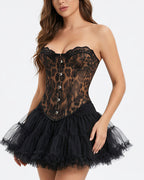 Willluxe® Vintage Leopard Print Mesh Boned Corset Top