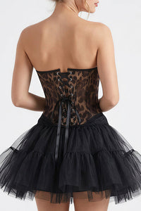 Willluxe® Vintage Leopard Print Mesh Boned Corset Top