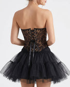 Willluxe® Vintage Leopard Print Mesh Boned Corset Top