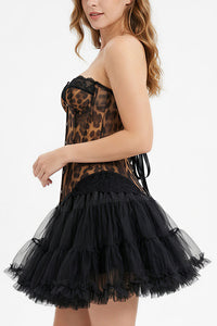 Willluxe® Vintage Leopard Print Mesh Boned Corset Top
