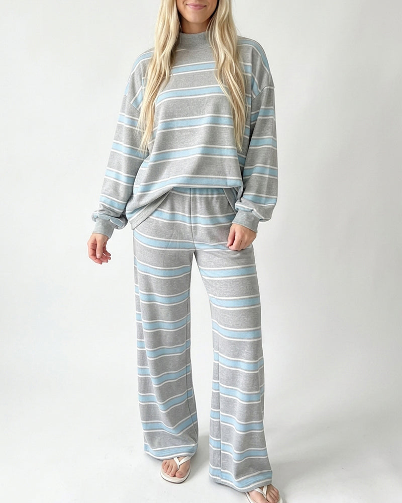 Willluxe® Mock Neck Pullover Striped 2-Piece Lounge Set