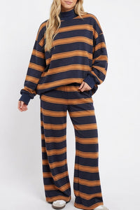 Willluxe® Mock Neck Pullover Striped 2-Piece Lounge Set