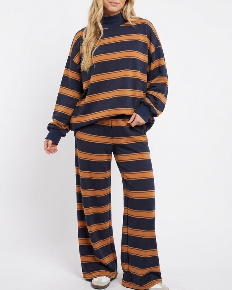 Willluxe® Mock Neck Pullover Striped 2-Piece Lounge Set