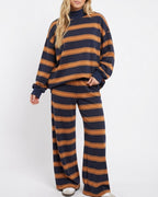 Willluxe® Mock Neck Pullover Striped 2-Piece Lounge Set
