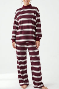 Willluxe® Mock Neck Pullover Striped 2-Piece Lounge Set