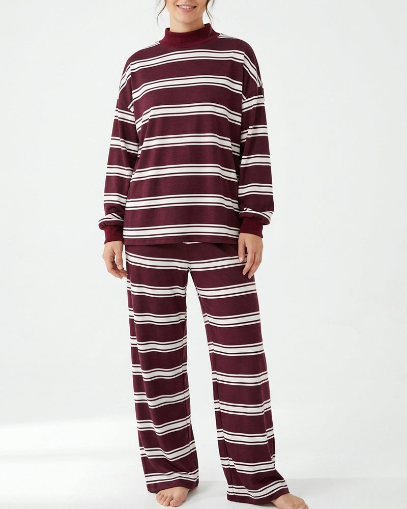 Willluxe® Mock Neck Pullover Striped 2-Piece Lounge Set