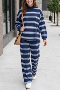 Willluxe® Mock Neck Pullover Striped 2-Piece Lounge Set