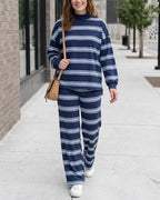 Willluxe® Mock Neck Pullover Striped 2-Piece Lounge Set