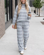 Willluxe® Mock Neck Pullover Striped 2-Piece Lounge Set