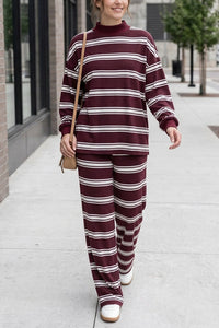 Willluxe® Mock Neck Pullover Striped 2-Piece Lounge Set