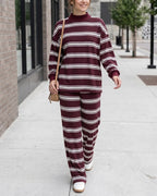 Willluxe® Mock Neck Pullover Striped 2-Piece Lounge Set