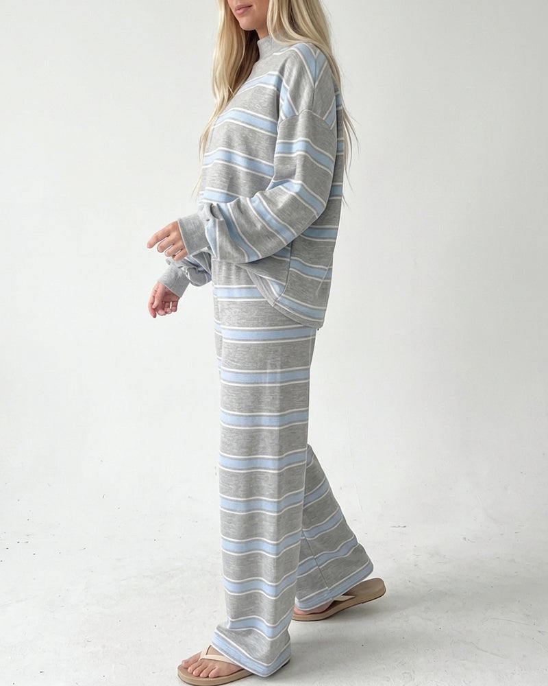 Willluxe® Mock Neck Pullover Striped 2-Piece Lounge Set