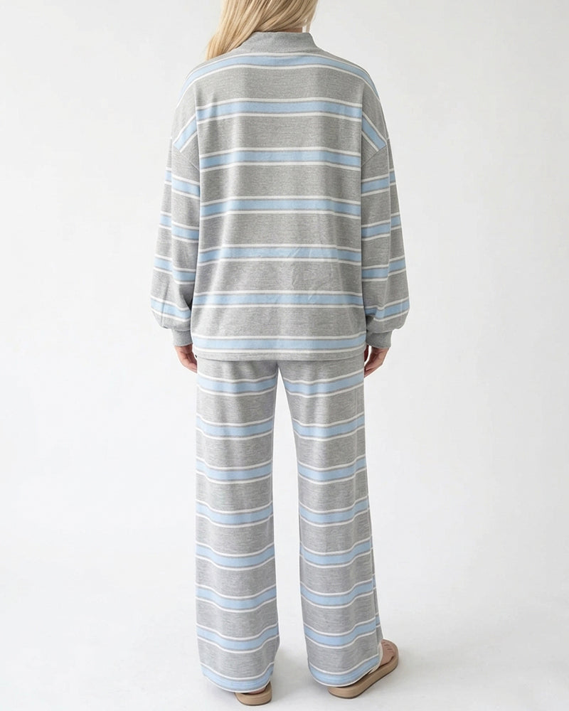 Willluxe® Mock Neck Pullover Striped 2-Piece Lounge Set