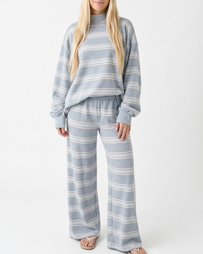 Willluxe® Mock Neck Pullover Striped 2-Piece Lounge Set