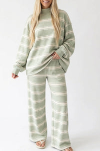 Willluxe® Mock Neck Pullover Striped 2-Piece Lounge Set