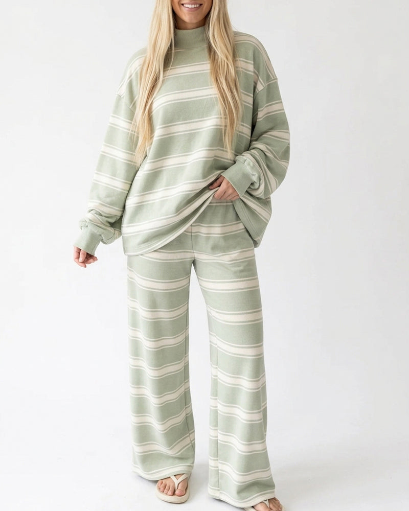Willluxe® Mock Neck Pullover Striped 2-Piece Lounge Set
