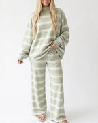 Willluxe® Mock Neck Pullover Striped 2-Piece Lounge Set