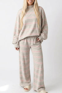 Willluxe® Mock Neck Pullover Striped 2-Piece Lounge Set