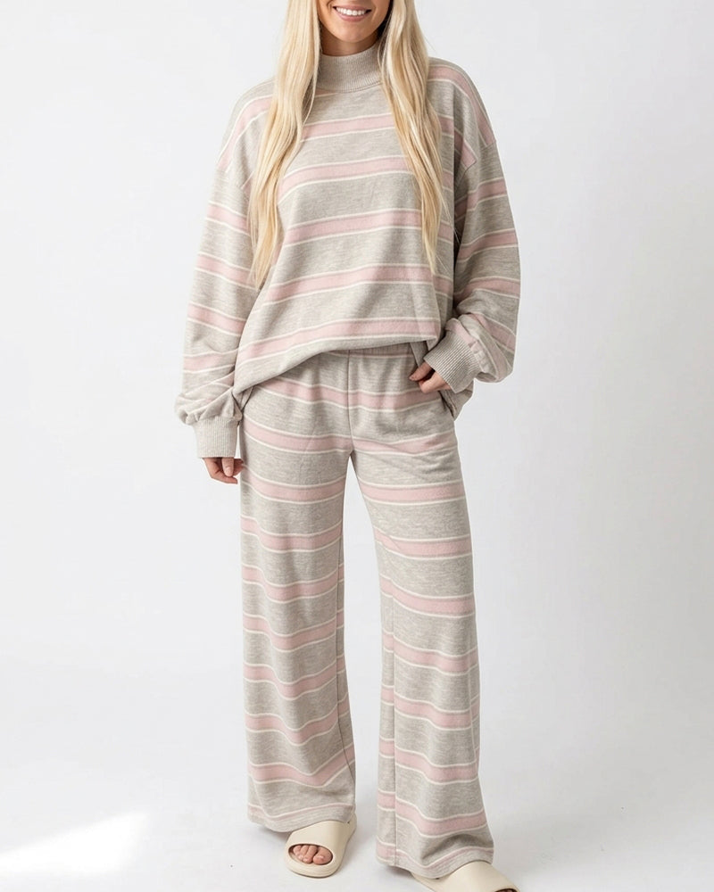 Willluxe® Mock Neck Pullover Striped 2-Piece Lounge Set