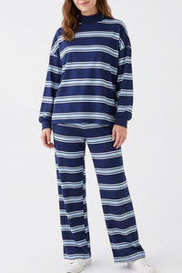 Willluxe® Mock Neck Pullover Striped 2-Piece Lounge Set