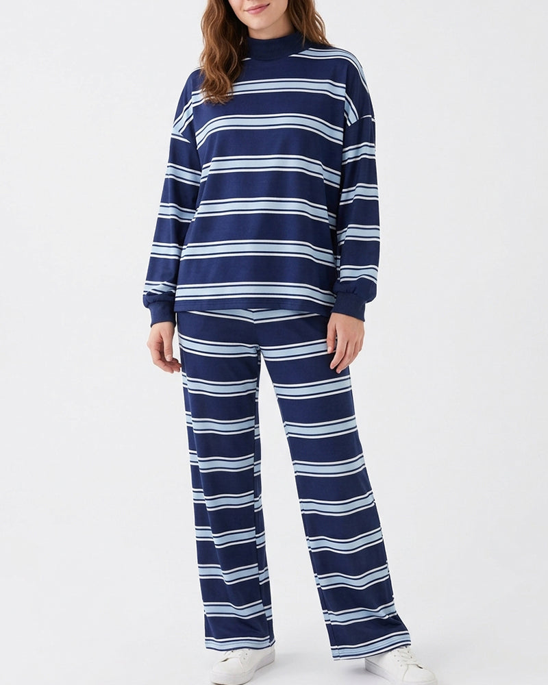Willluxe® Mock Neck Pullover Striped 2-Piece Lounge Set