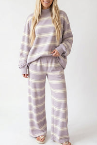Willluxe® Mock Neck Pullover Striped 2-Piece Lounge Set