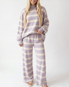 Willluxe® Mock Neck Pullover Striped 2-Piece Lounge Set