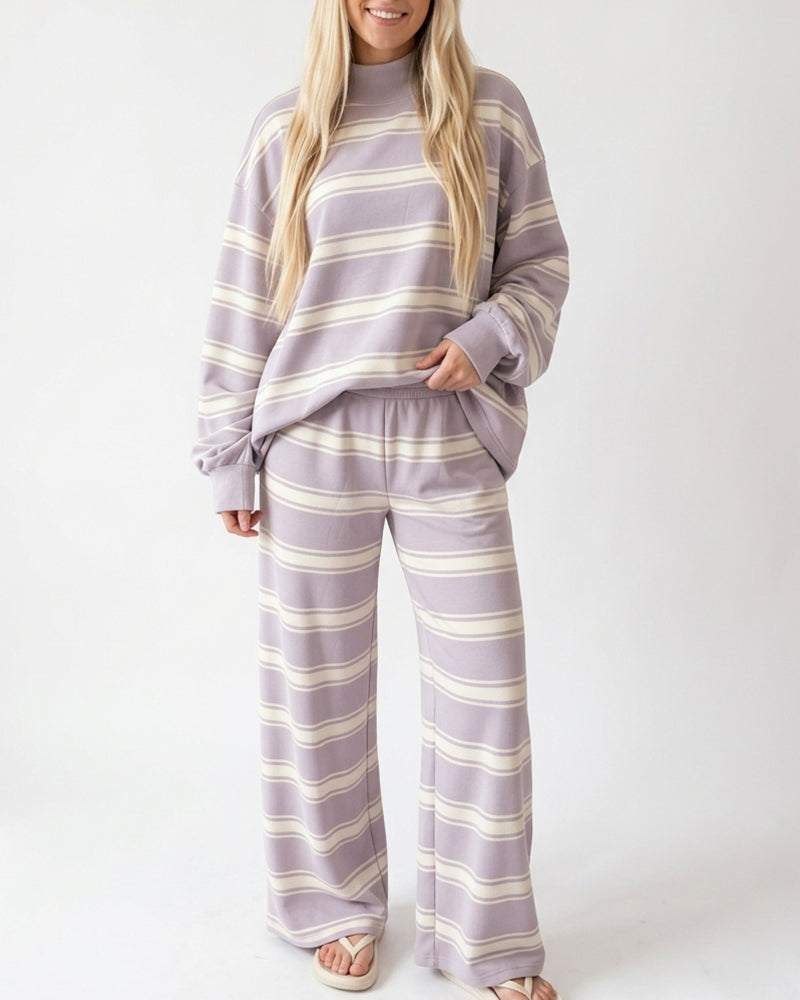 Willluxe® Mock Neck Pullover Striped 2-Piece Lounge Set