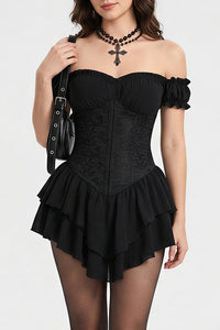 Willluxe® Off-Shoulder Tiered Ruffle Hem Corset Mini Dress