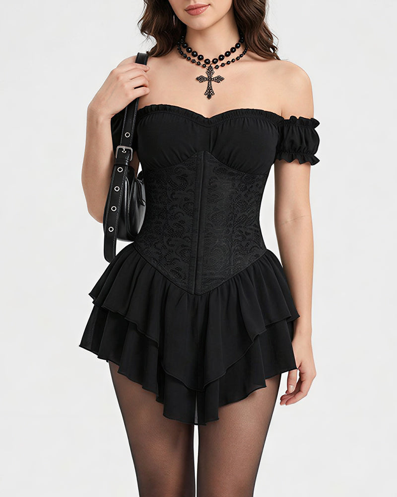 Willluxe® Off-Shoulder Tiered Ruffle Hem Corset Mini Dress