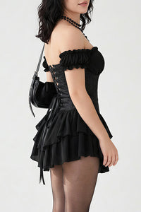 Willluxe® Off-Shoulder Tiered Ruffle Hem Corset Mini Dress