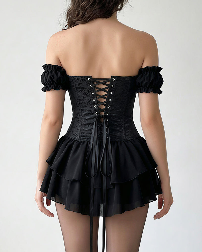 Willluxe® Off-Shoulder Tiered Ruffle Hem Corset Mini Dress