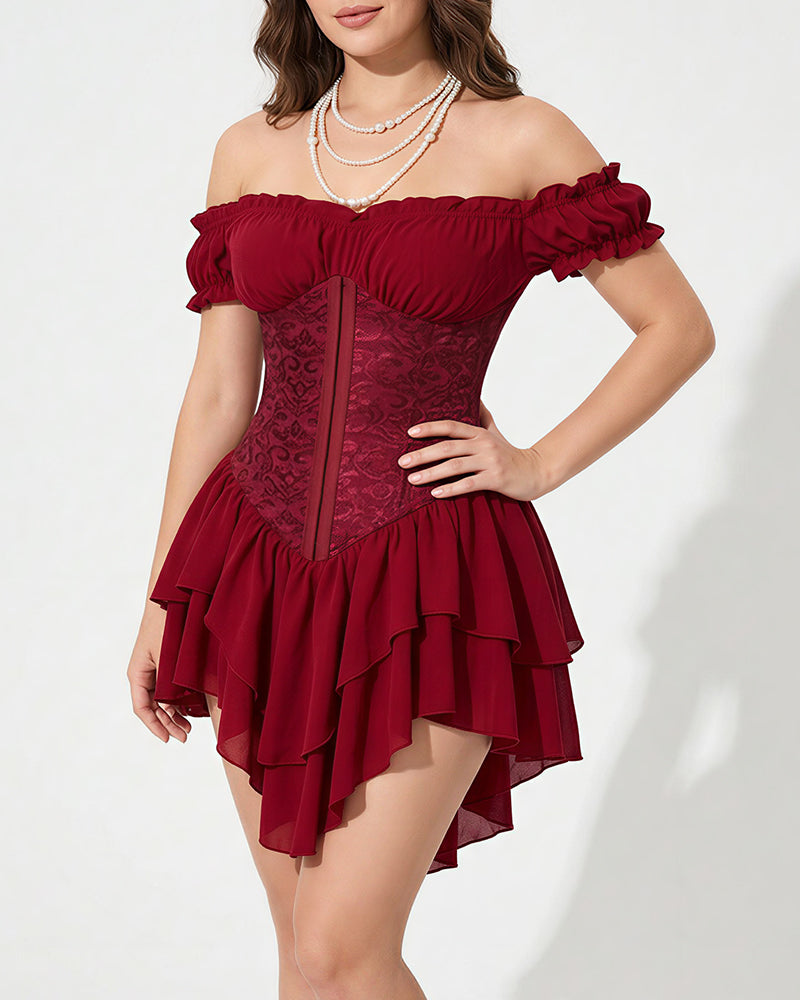 Willluxe® Off-Shoulder Tiered Ruffle Hem Corset Mini Dress