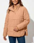 Willluxe® Lightweight Quilted Half-Snap Pullover Jacket with Hood