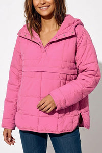 Willluxe® Lightweight Quilted Half-Snap Pullover Jacket with Hood