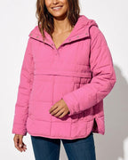 Willluxe® Lightweight Quilted Half-Snap Pullover Jacket with Hood