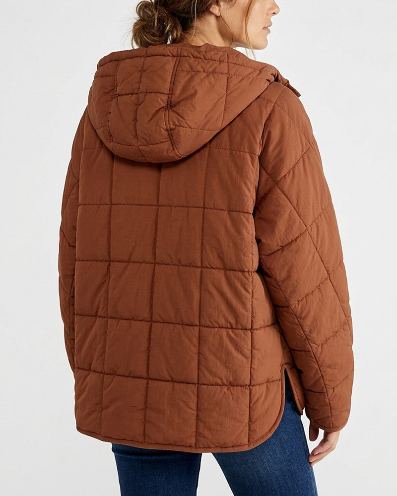 Willluxe® Lightweight Quilted Half-Snap Pullover Jacket with Hood