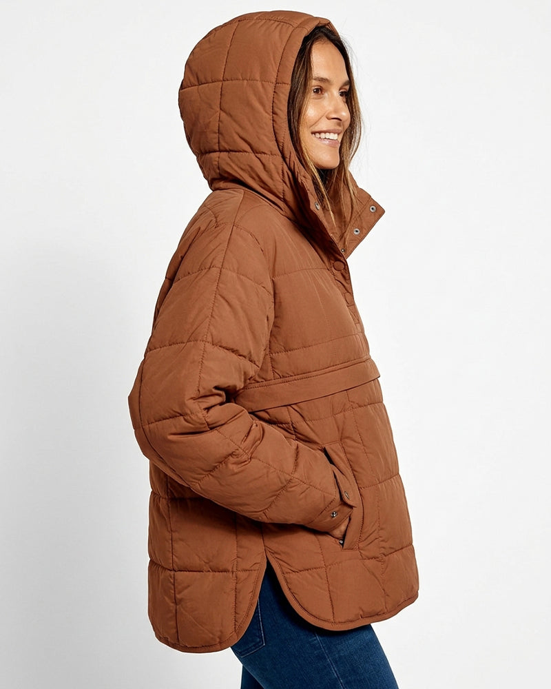 Willluxe® Lightweight Quilted Half-Snap Pullover Jacket with Hood