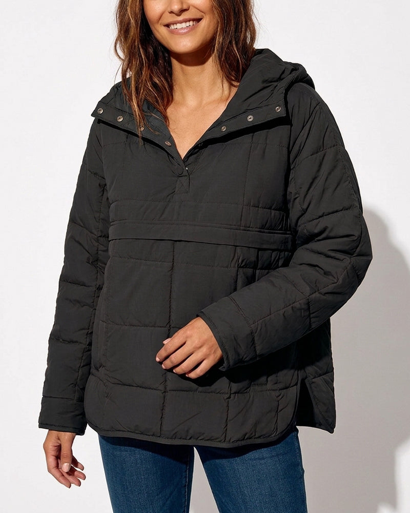 Willluxe® Lightweight Quilted Half-Snap Pullover Jacket with Hood