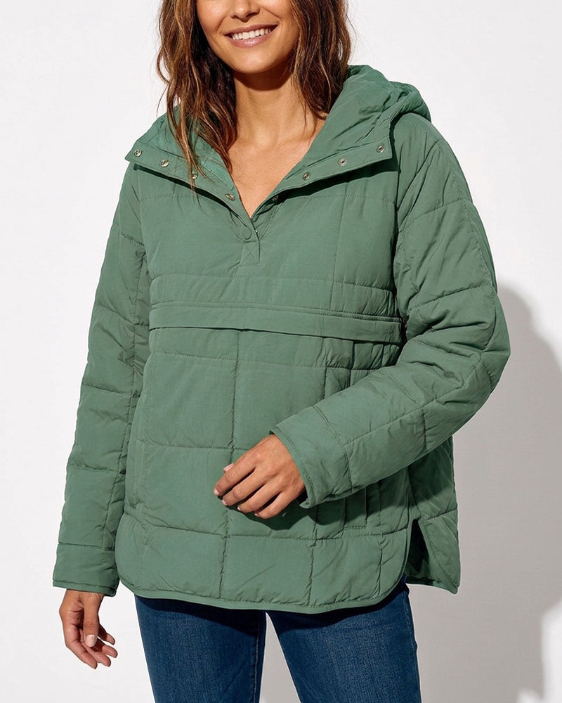 Willluxe® Lightweight Quilted Half-Snap Pullover Jacket with Hood